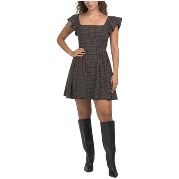 MOON RIVER Plaid Drop Waist Flutter Sleeve Mini Dress - Picture 1 of 2